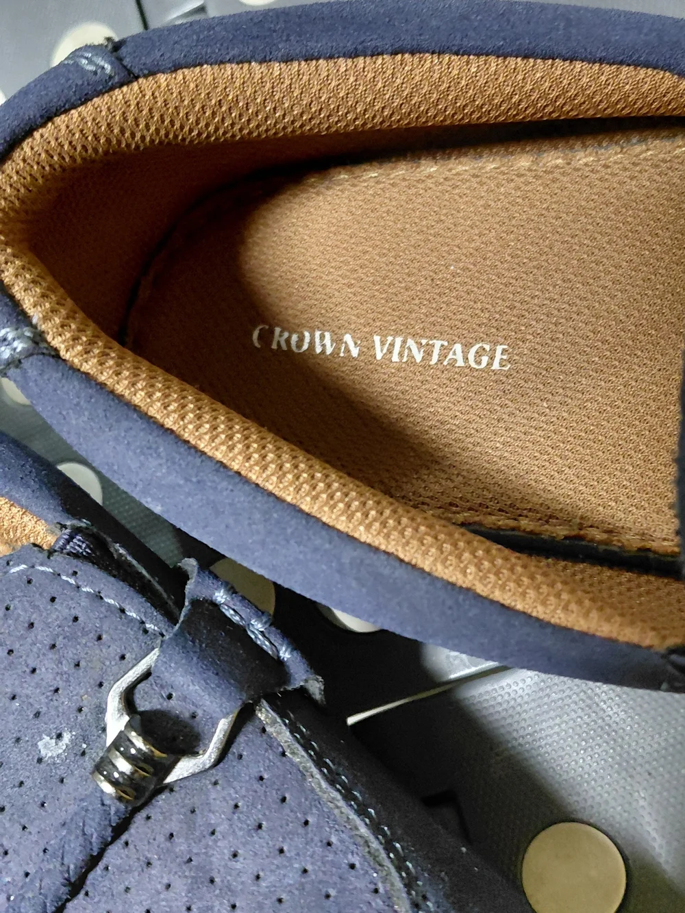 Crown Vintage Navy Blue Suede Bit-Detail Slip-On Loafers